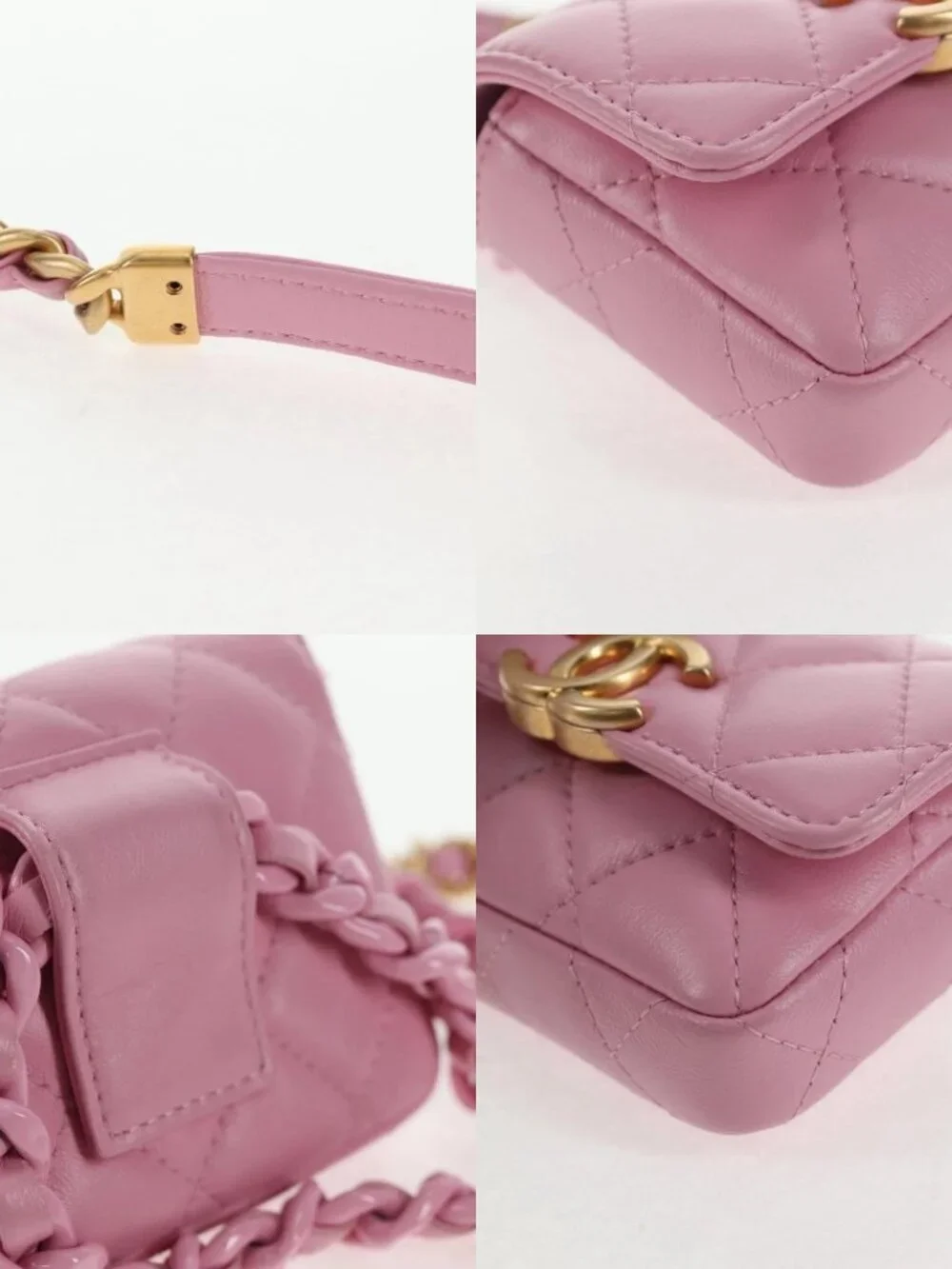CHANEL Matelasse Chain Shoulder Bag Lamb Skin Pink Gold CC Auth 140756SAM